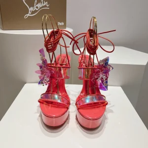 Women's Platform High Heel Sandals with Floral Decor and Ankle Wrap image 1