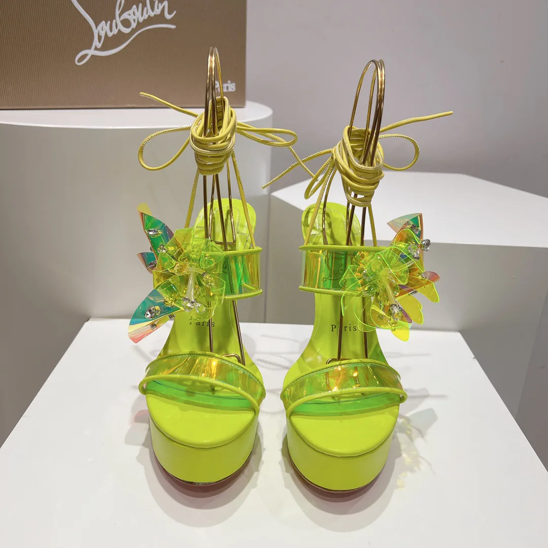 Women's Platform High Heel Sandals with Flower Decor and Ankle Tie image 1