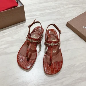 Women's Croc-Embossed Thong Heeled Sandals with Chain Detail image 1