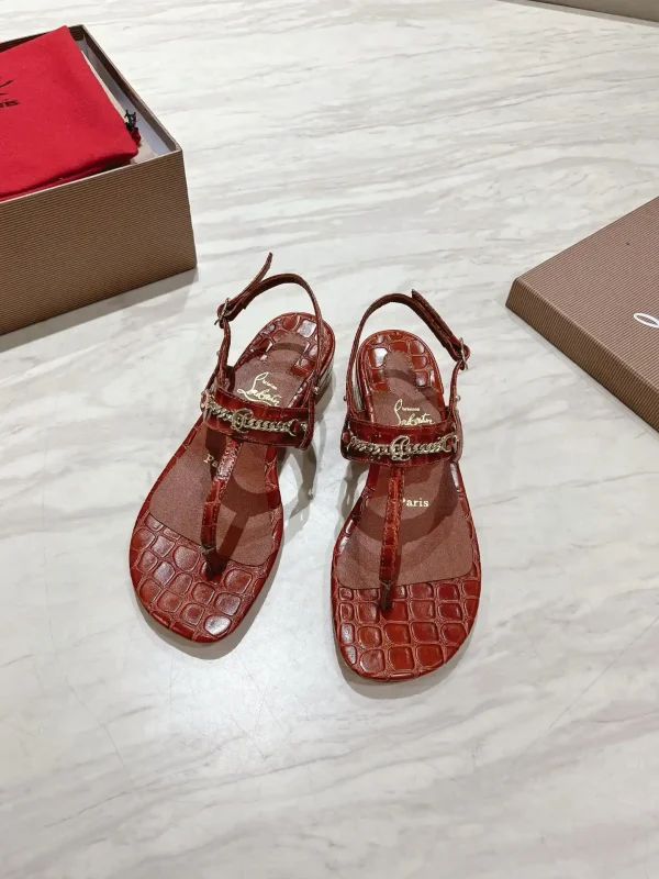 Women's Croc-Embossed Thong Heeled Sandals with Chain Detail image 1