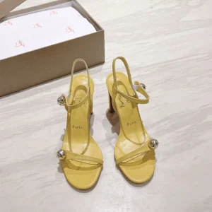 Yellow High Heel Slingback Sandals with Rhinestone Accents image 1