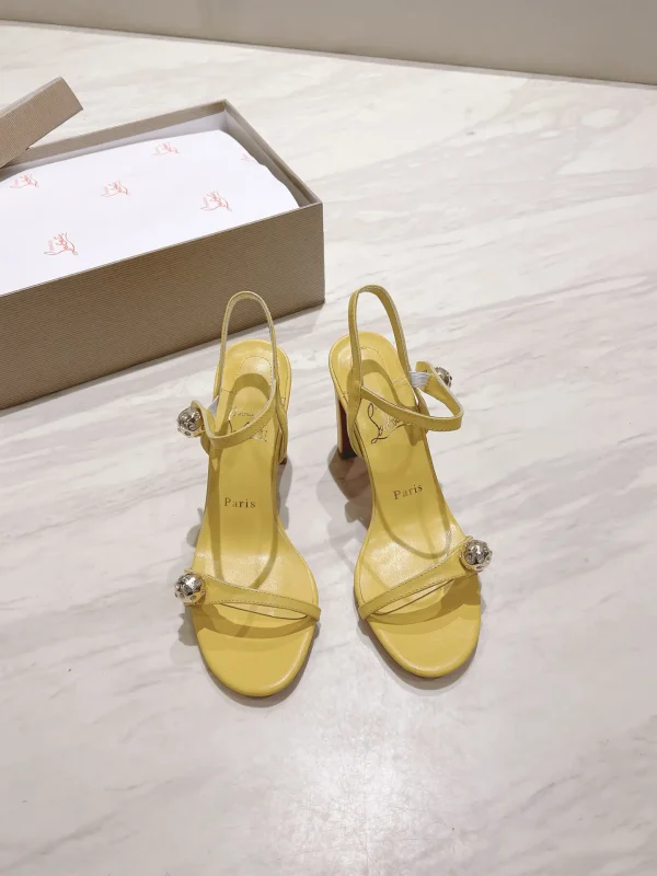 Yellow High Heel Slingback Sandals with Rhinestone Accents image 1
