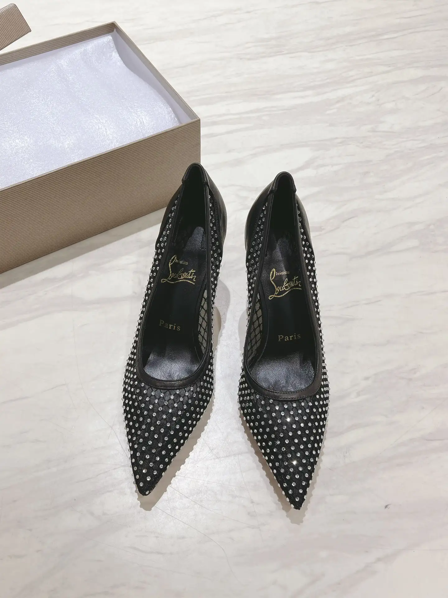 Apostropha Mesh Strass Pointed Toe High Heel Pumps image 1
