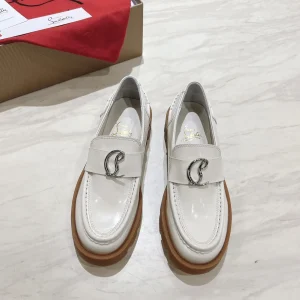 White Patent Leather Moc Loafers with CL Logo Accent image 1