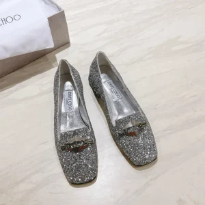 Glitter Square Toe Mary Jane Flat Shoes with Metal Buckle image 1