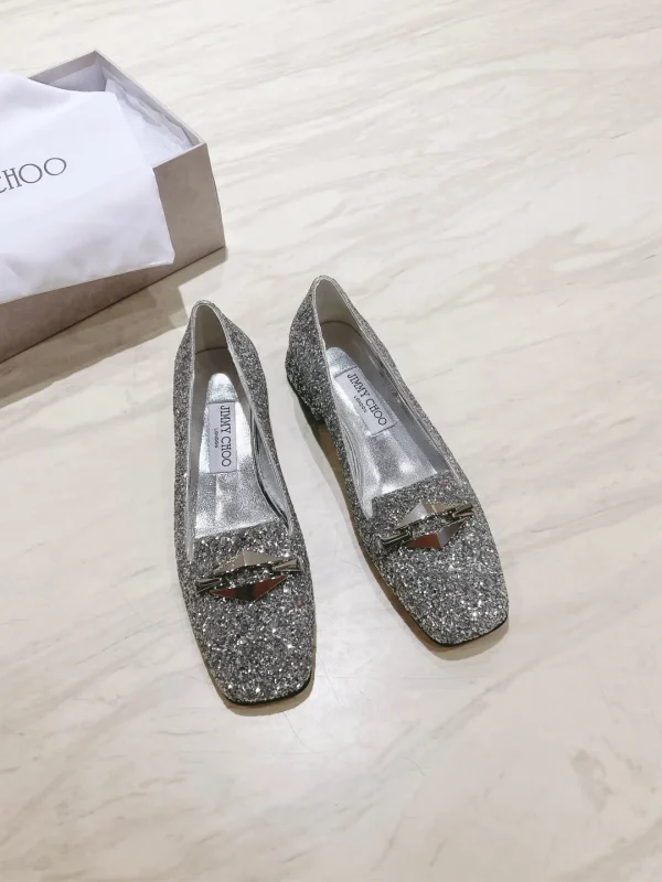 Glitter Square Toe Mary Jane Flat Shoes with Metal Buckle image 1