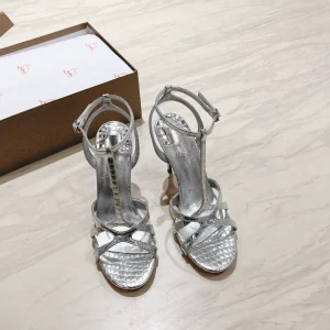 Silver Croc-Embossed High Heel Sandals image 1