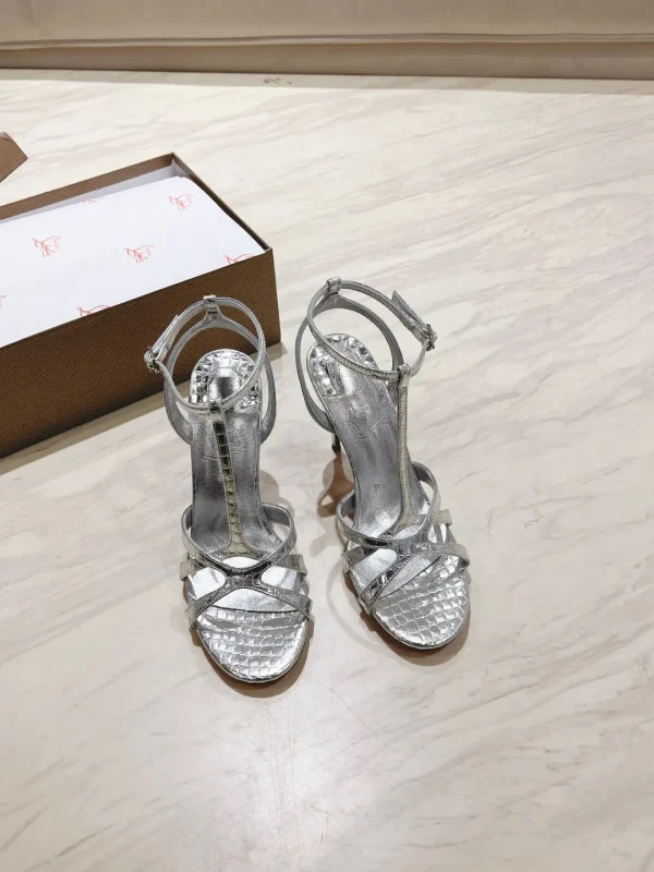 Silver Croc-Embossed High Heel Sandals image 1