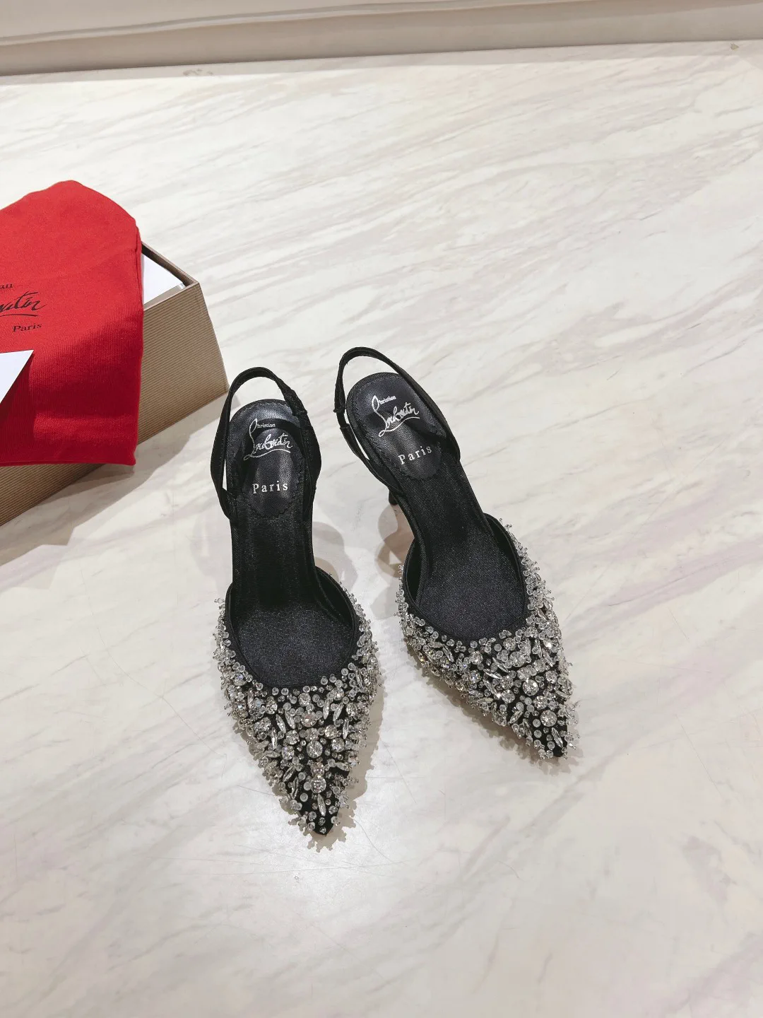 Pointed Toe Crystal Embellished Slingback High Heels image 1