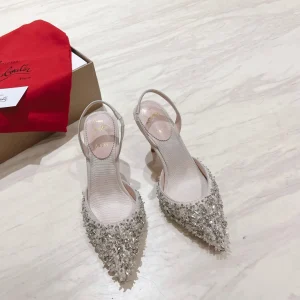 Pointed Toe Crystal Embellished Slingback High Heel Shoes image 1