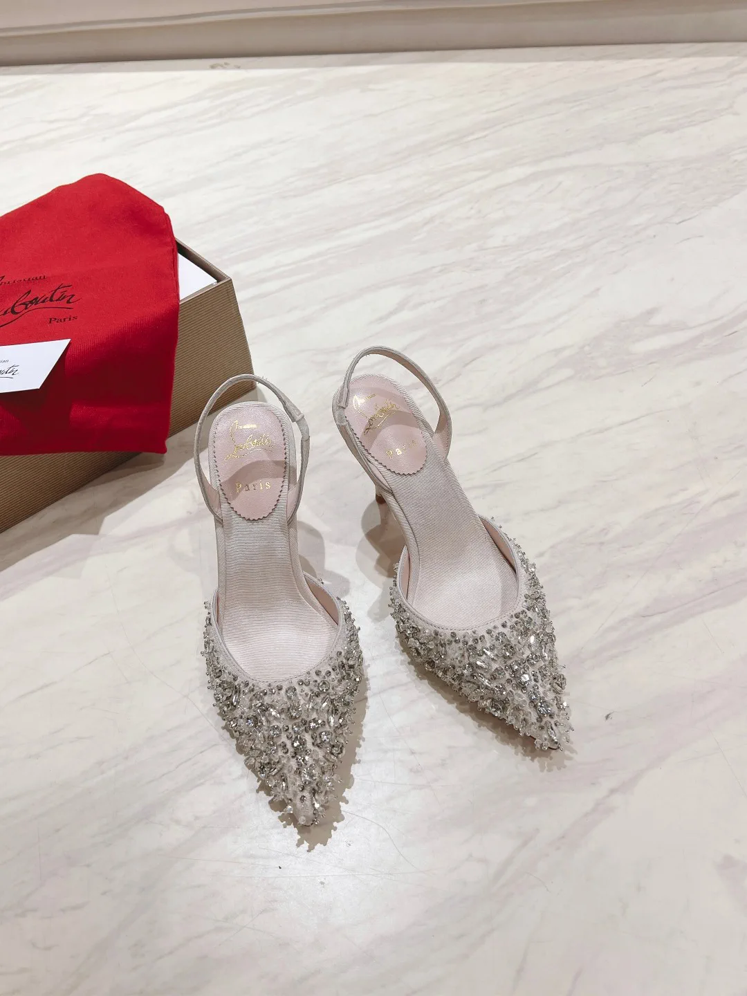 Pointed Toe Crystal Embellished Slingback High Heel Shoes image 1