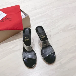 Two-Strap Clear Vinyl High Heel Slide Sandals image 1
