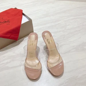 Two-Strap Clear Vinyl High Heel Slide Sandals image 1