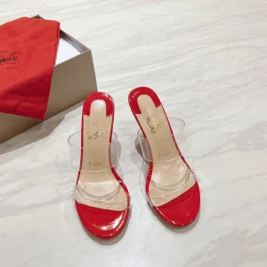 Two-Strap Clear Vinyl High Heel Slide Sandals image 1