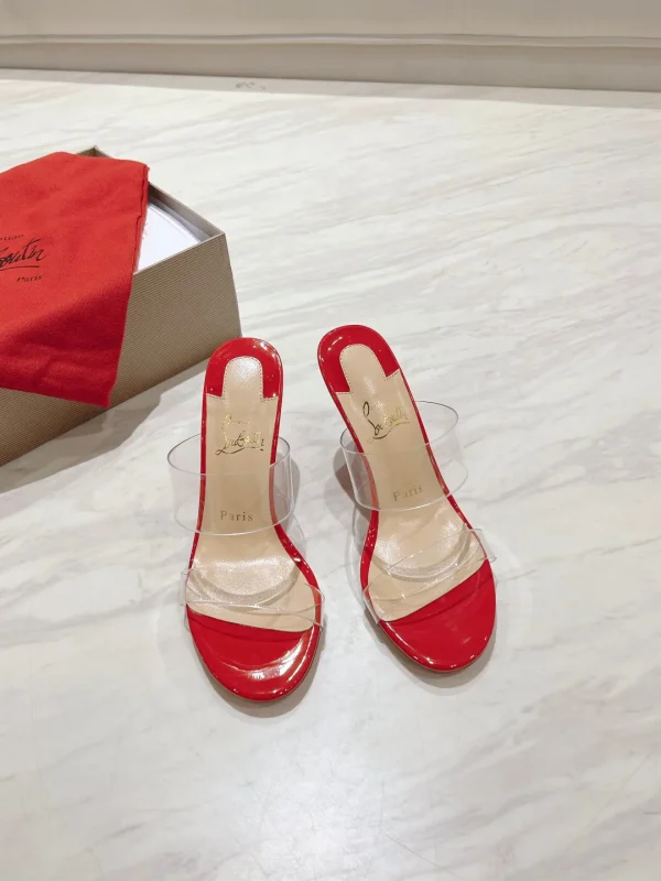 Two-Strap Clear Vinyl High Heel Slide Sandals image 1