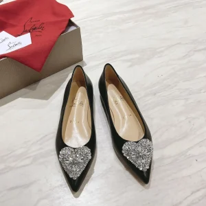 Pointed Toe Flats with Heart Crystal Embellishment image 1