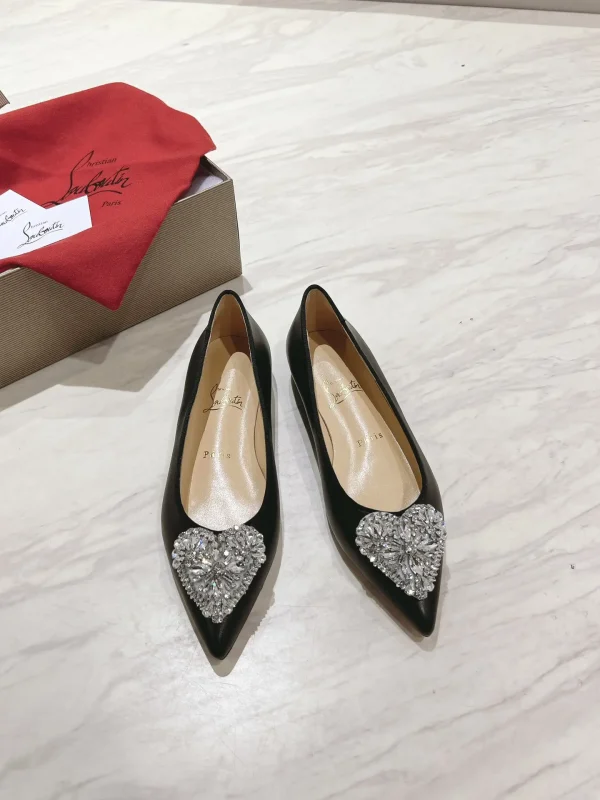 Pointed Toe Flats with Heart Crystal Embellishment image 1