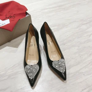 Pointed Toe High Heels with Heart Crystal Detail image 1