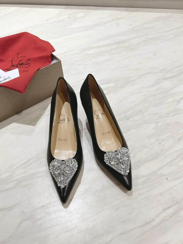 Pointed Toe High Heels with Heart Crystal Detail image 1