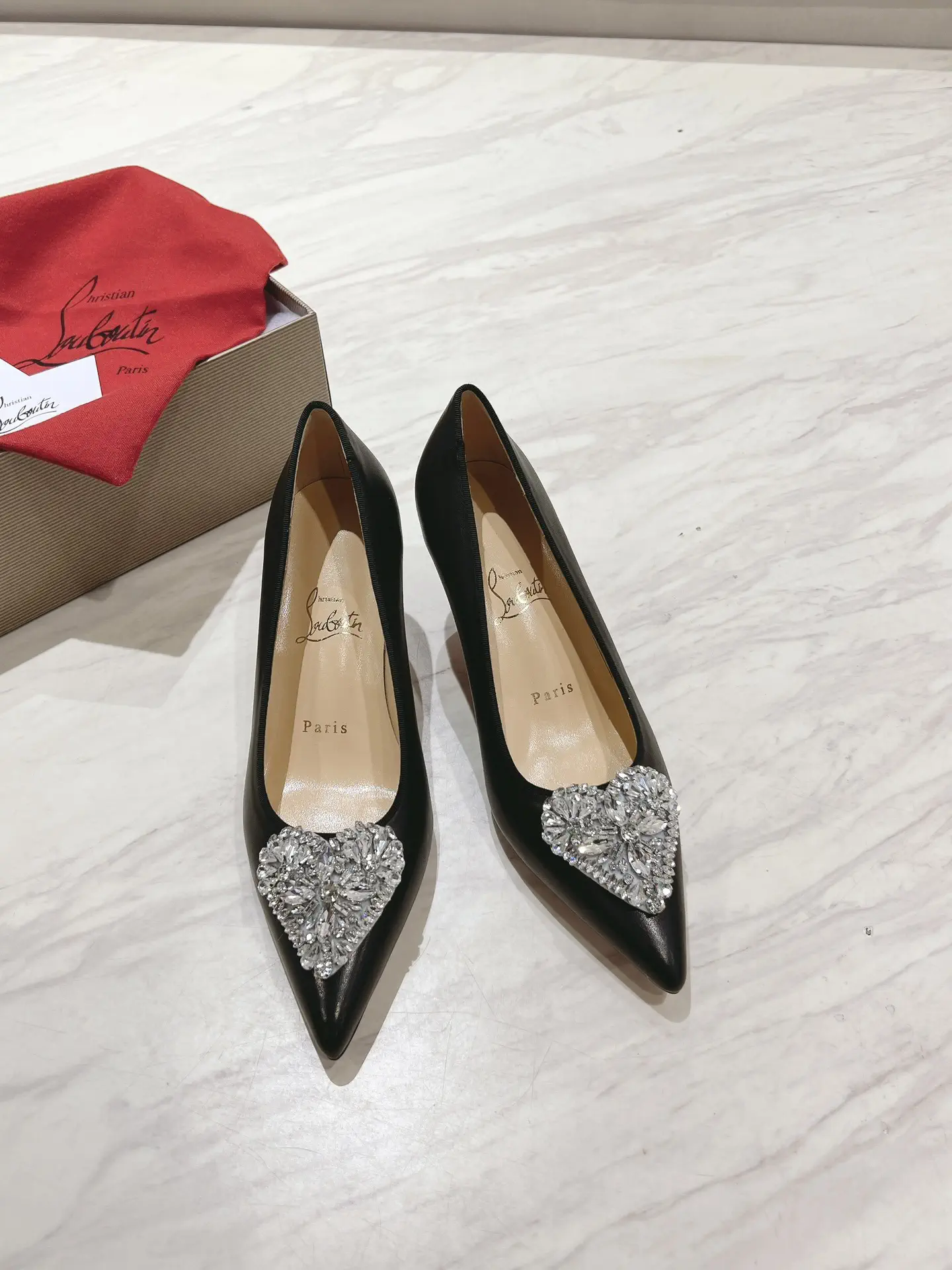 Pointed Toe High Heels with Heart Crystal Detail image 1