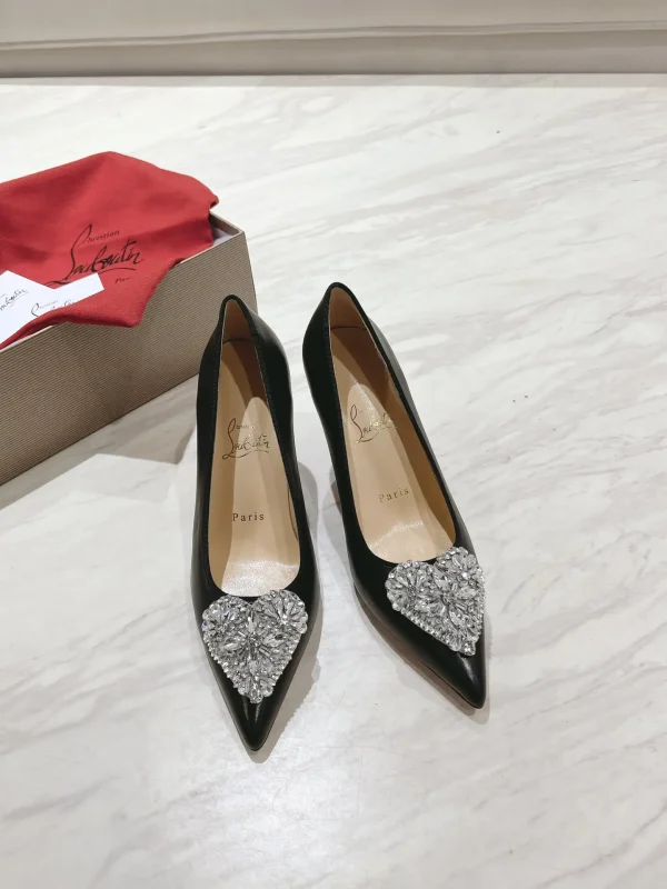 Pointed Toe High Heels with Heart Crystal Embellishment image 1