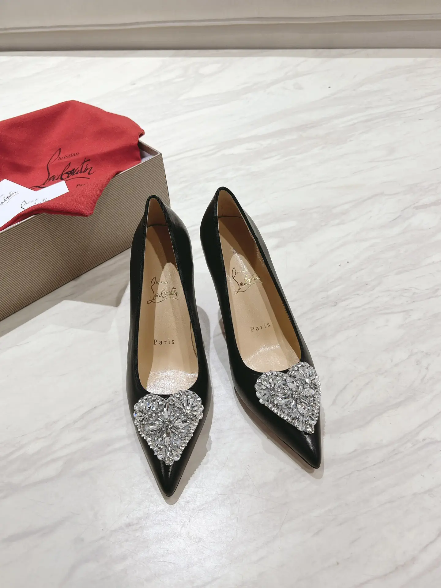 Pointed Toe High Heels with Heart Crystal Embellishment image 1