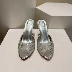 Rhinestone Peep Toe High Heel Mules image 1