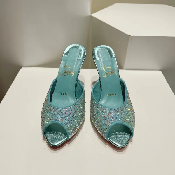 Rhinestone Peep Toe High Heel Mules image 1