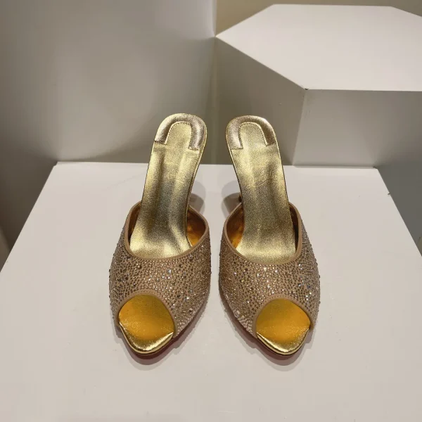 Rhinestone Peep Toe High Heel Mules image 1