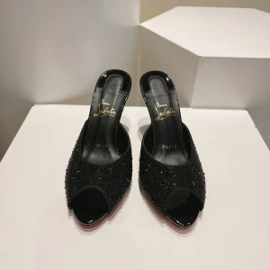 Rhinestone Peep Toe High Heel Mules image 1