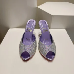 Rhinestone Peep Toe High Heel Mules image 1
