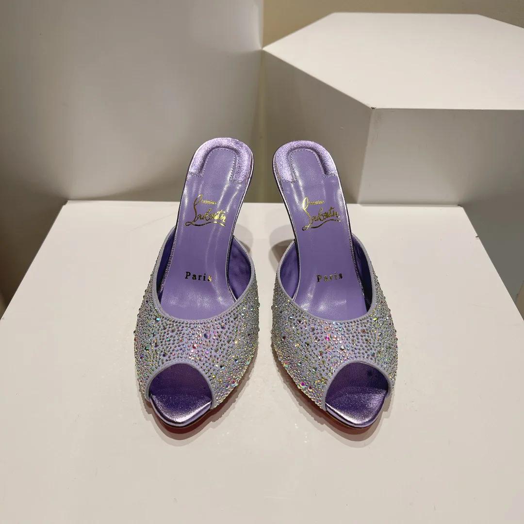 Rhinestone Peep Toe High Heel Mules image 1