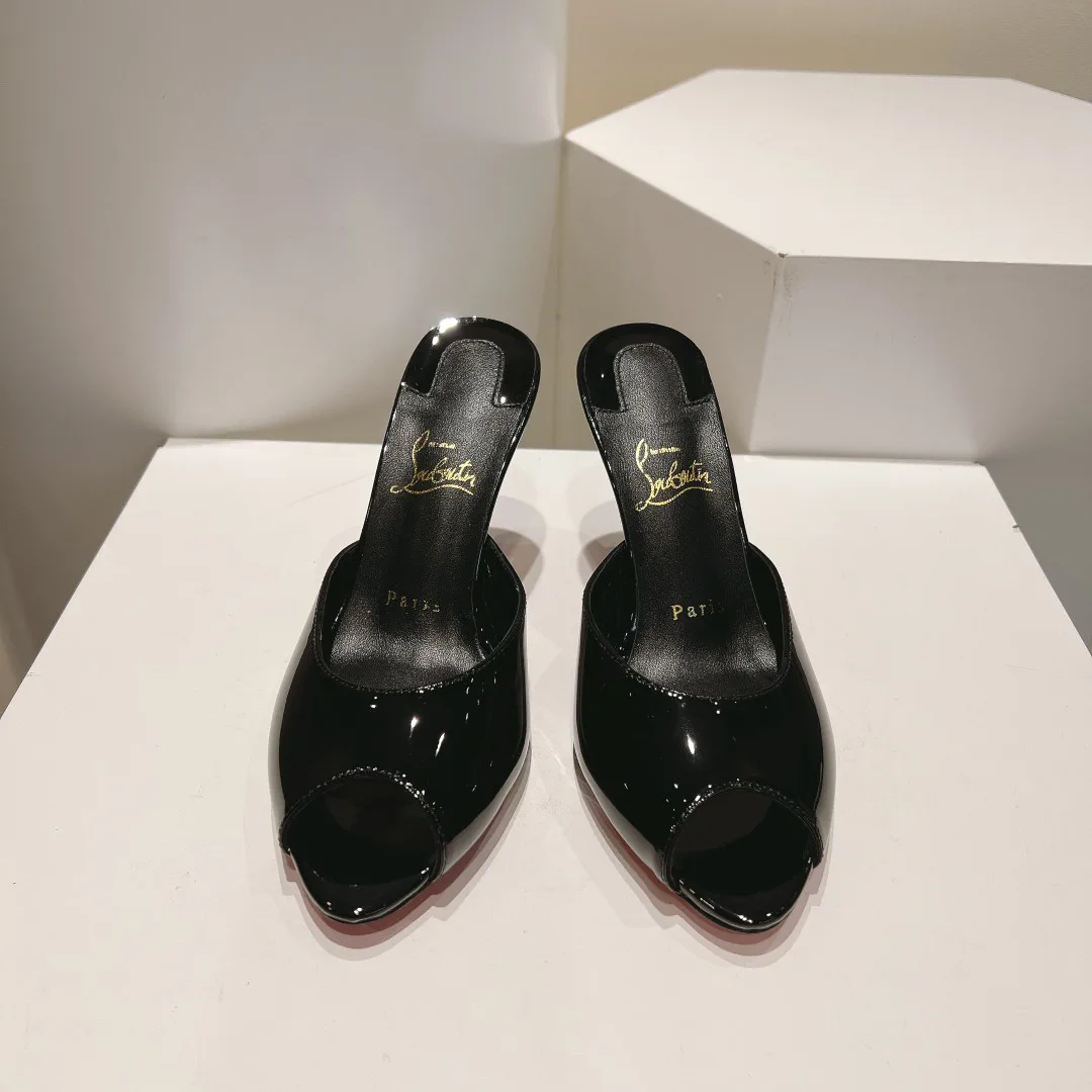 Patent Leather Peep Toe High Heel Mules image 1