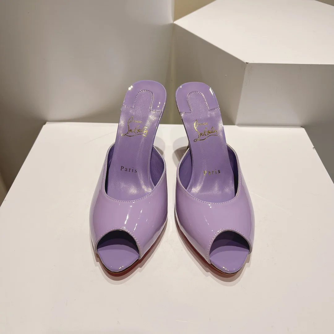 Peep Toe Patent Leather High Heel Mules image 1
