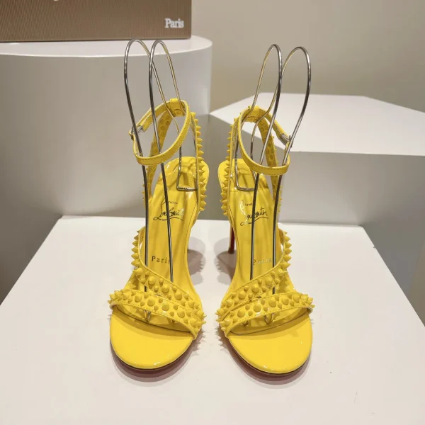 Yellow Studded Stiletto Heel Sandals image 1