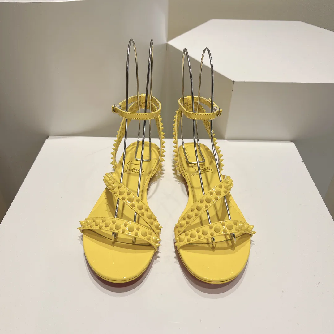 Yellow Studded Flat Sandals image 1