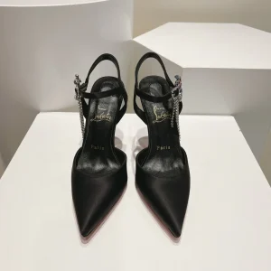 Pointed Toe Slingback High Heel Shoes with Rhinestone Buckle and Chain Tassel image 1