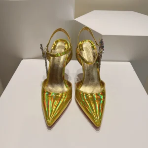 Pointed Toe Slingback High Heel Pumps with Rhinestone Decor image 1