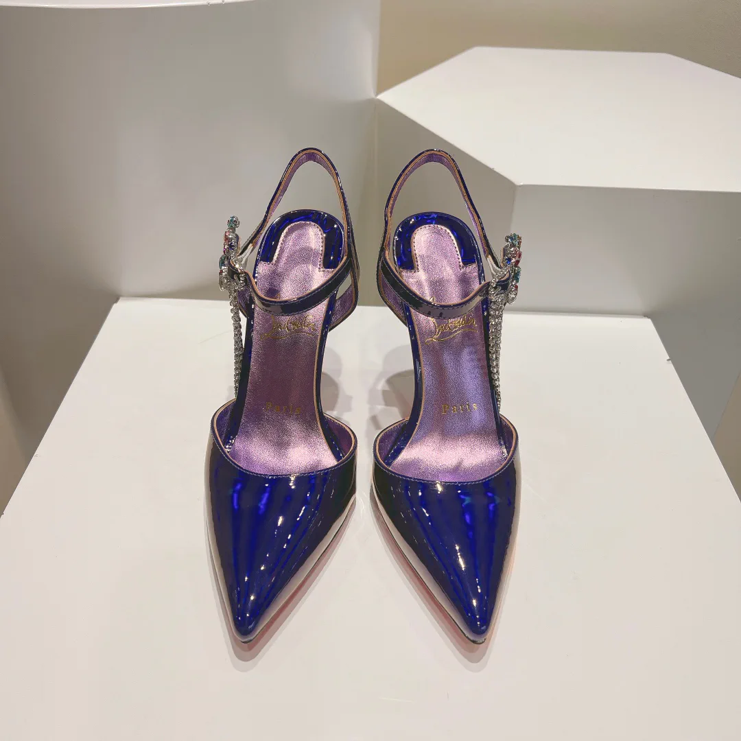 Pointed Toe High Heel Slingback Shoes with Rhinestone Chain Tassel image 1