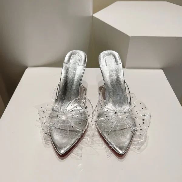 Clear Bow High Heel Mule Sandals image 1