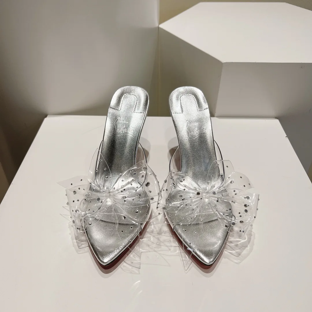 Clear Bow High Heel Mule Sandals image 1