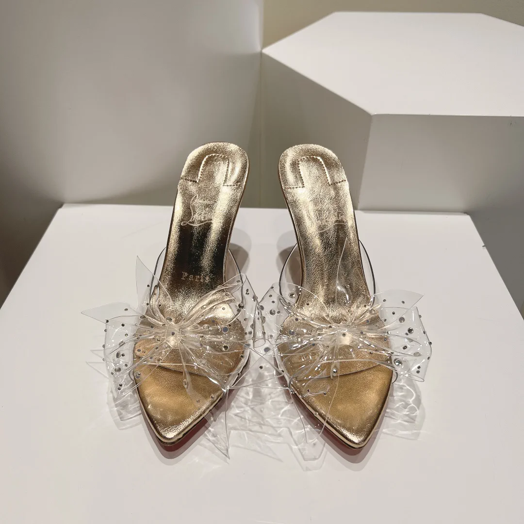 Clear Bow High Heel Slide Sandals image 1