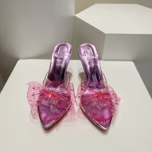 Women's Transparent Bow High Heel Mule Sandals image 1