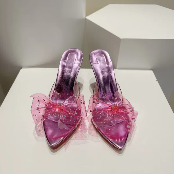 Women's Transparent Bow High Heel Mule Sandals image 1