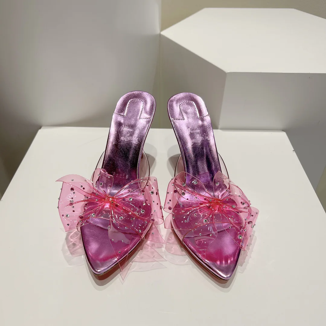 Women's Transparent Bow High Heel Mule Sandals image 1