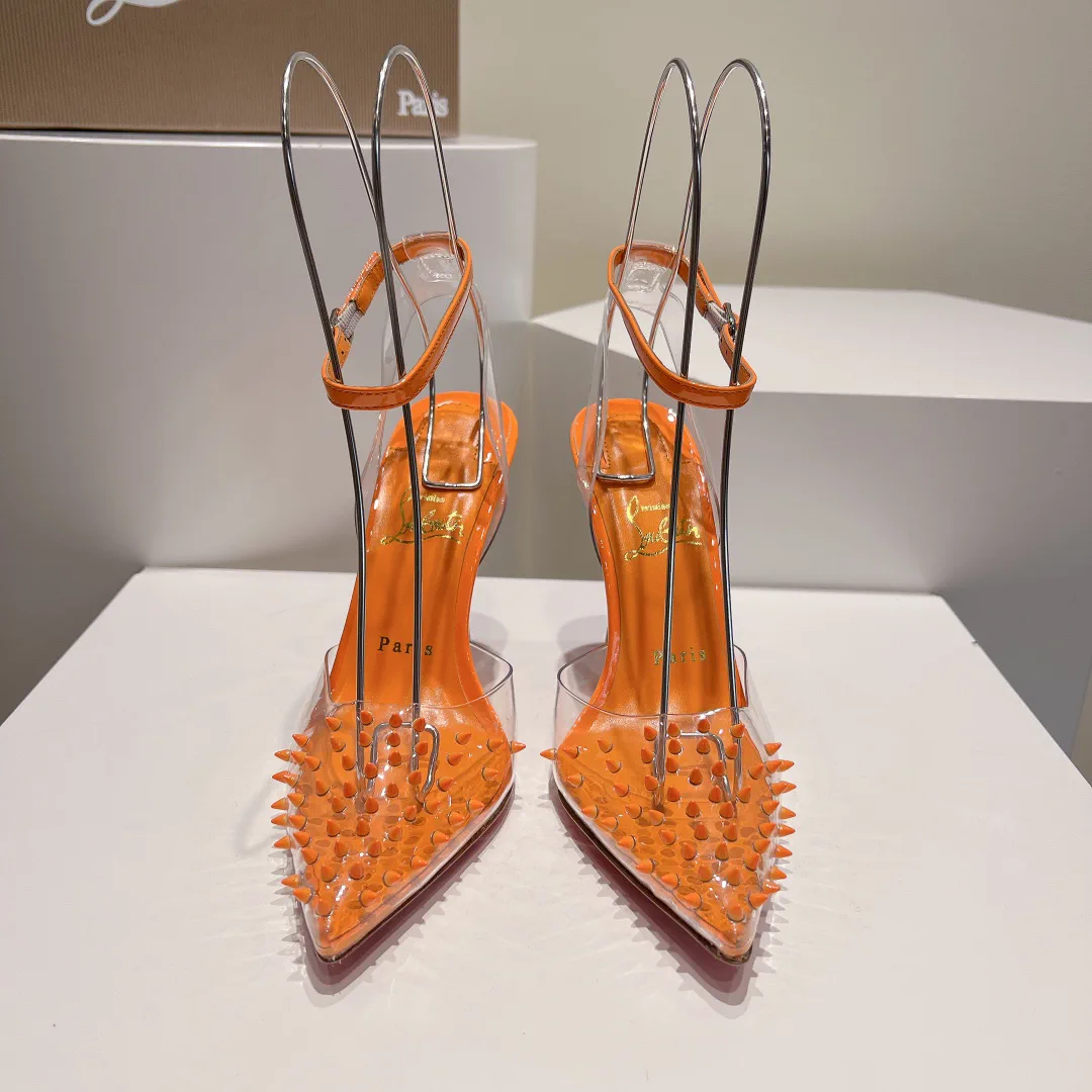 Pointed Toe High Heel Clear Rivet Sandals image 1
