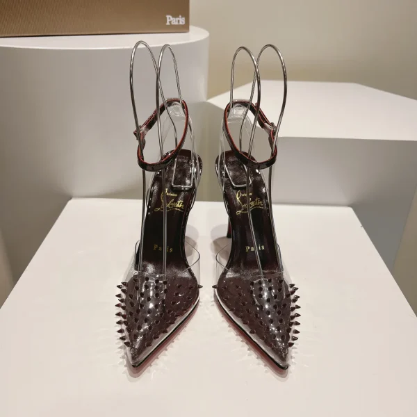 Pointed Toe High Heel Clear Studded Ankle Strap Pumps image 1