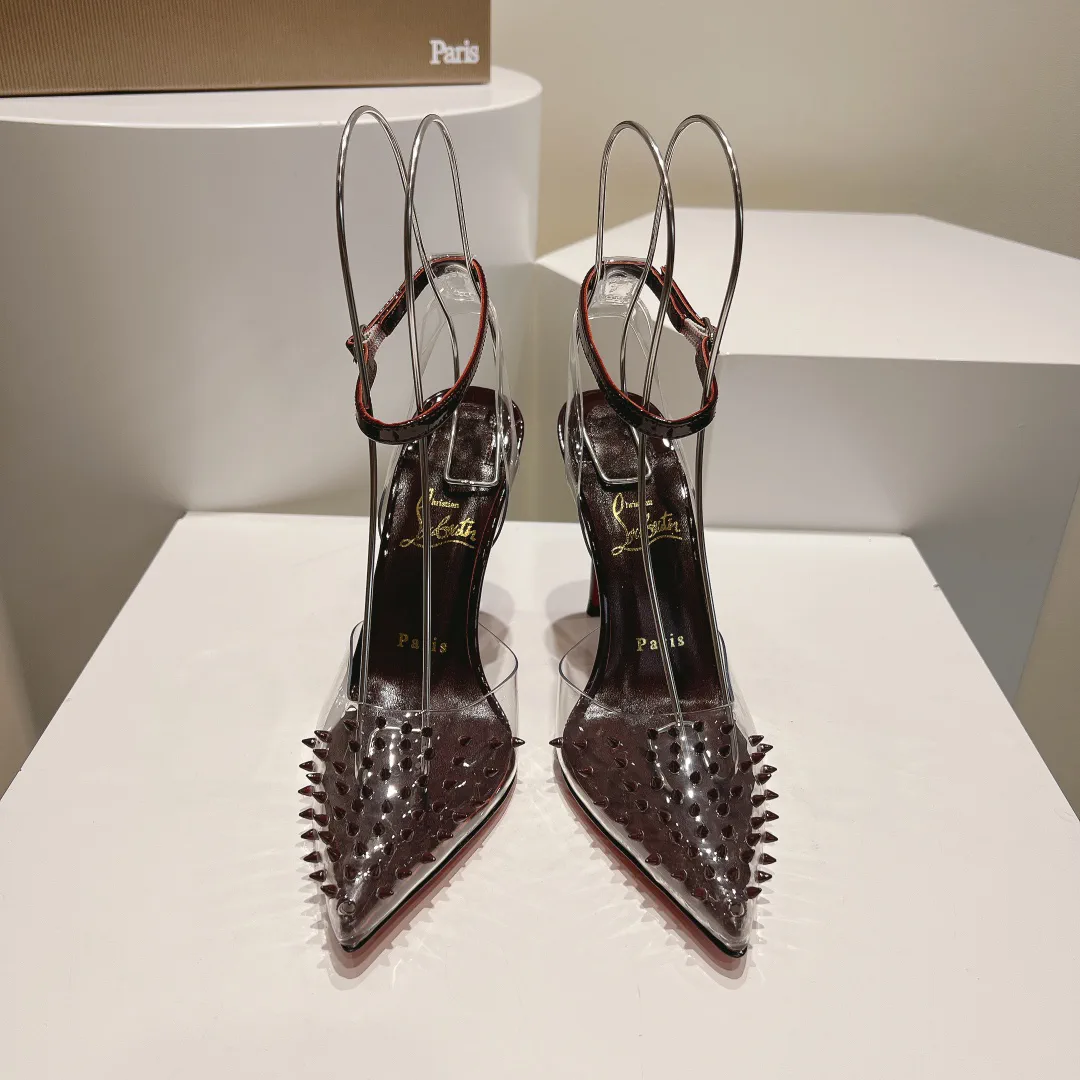Pointed Toe High Heel Clear Studded Ankle Strap Pumps image 1