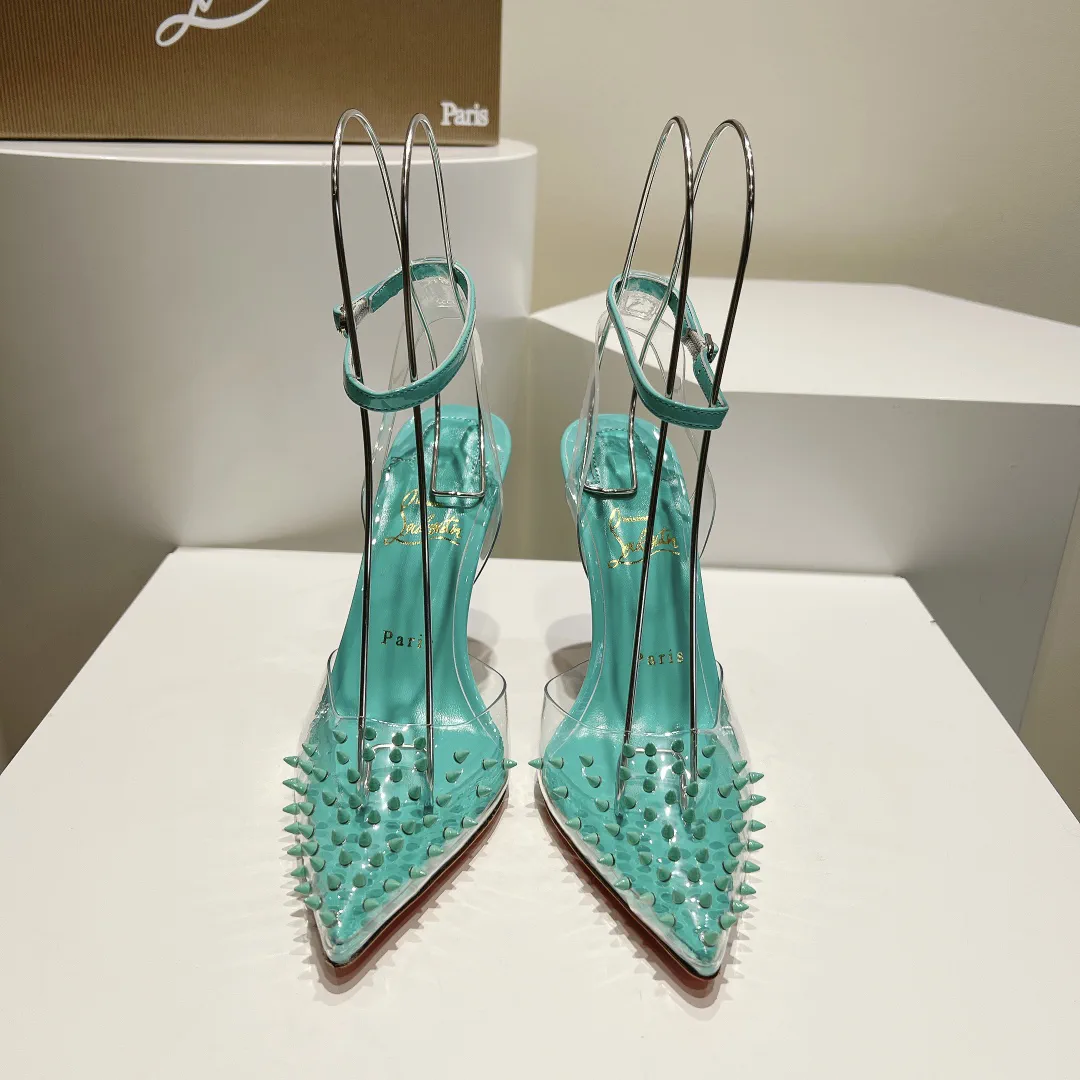 Pointed Toe High Heel Ankle Strap Sandals with Spikes image 1