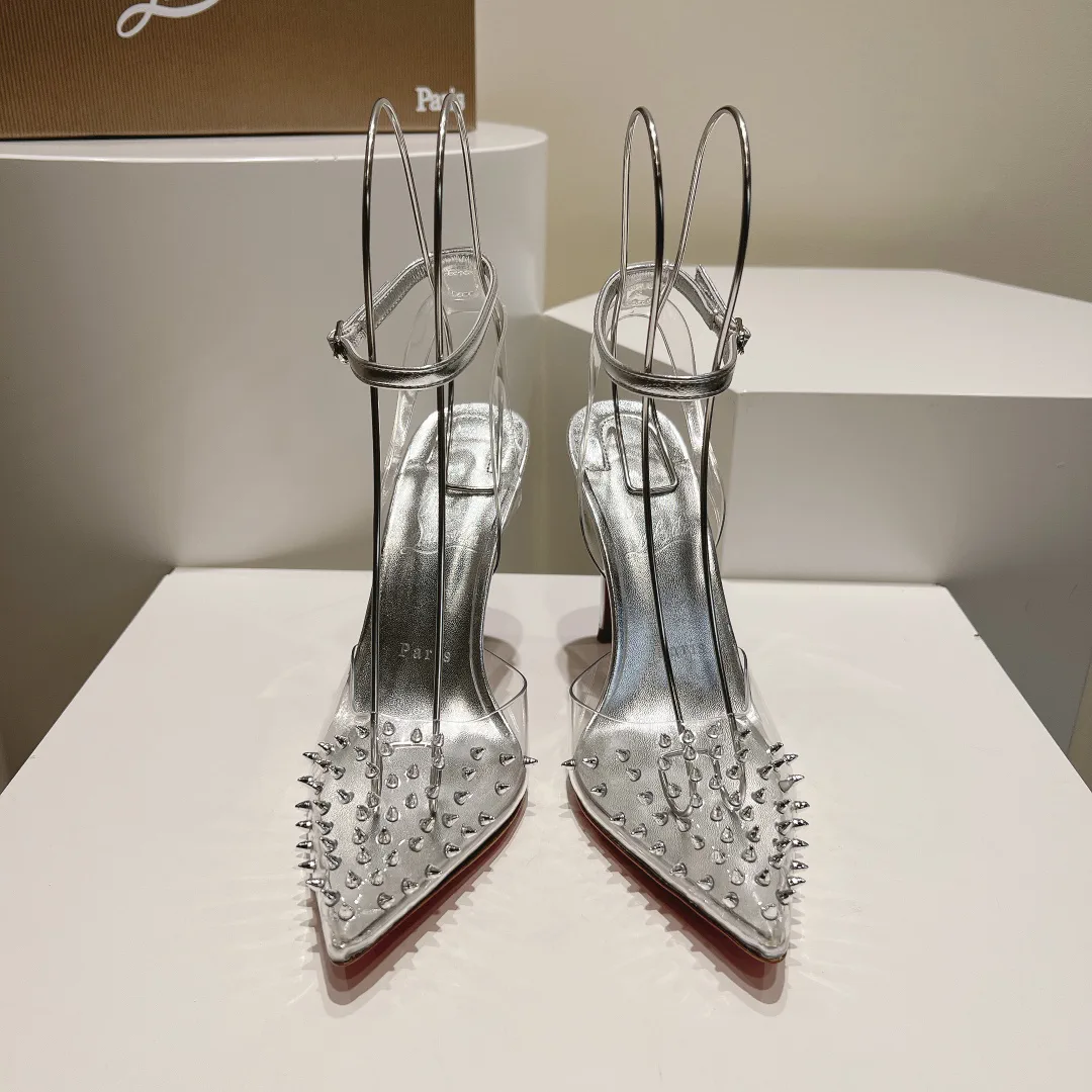 Pointed Toe High Heel Slingback Sandals with Spikes image 1